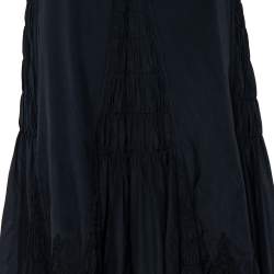 Pre Owned Class by Roberto Cavalli Navy Blue Smocked Detailed Flared Maxi Skirt M