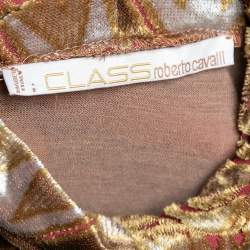Pre Owned Class by Roberto Cavalli Brown Wool Knit Contrast Trim Cold Shoulder Detail Top M