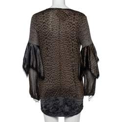Class by Roberto Cavalli Grey Printed Jersey Overlay Sleeve Detailed Top L
