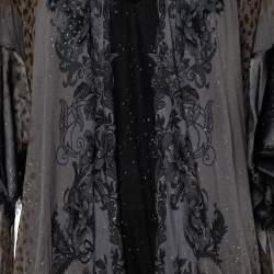Class by Roberto Cavalli Grey Printed Jersey Overlay Sleeve Detailed Top L