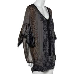 Class by Roberto Cavalli Grey Printed Jersey Overlay Sleeve Detailed Top L