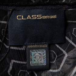 Class by Roberto Cavalli Black Floral Print Silk Sheer Blouse L