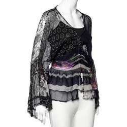 Class by Roberto Cavalli Black Floral Print Silk Sheer Blouse L