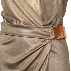Pre Owned Class by Roberto Cavalli Gold Metallic Belt Detail Faux Wrap Dress M