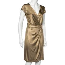 Pre Owned Class by Roberto Cavalli Gold Metallic Belt Detail Faux Wrap Dress M