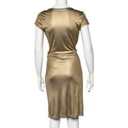 Pre Owned Class by Roberto Cavalli Gold Metallic Belt Detail Faux Wrap Dress M