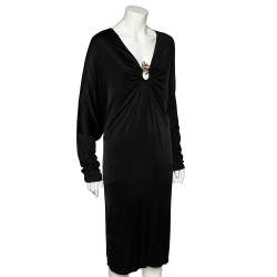 Pre Owned Class by Roberto Cavalli Black Jersey Draped Neck Oversized Midi Dress M