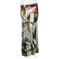 Cavalli Class Multicolor Printed Jersey Paneled Midi Skirt M