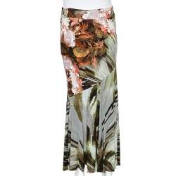 Cavalli Class Multicolor Printed Jersey Paneled Midi Skirt M