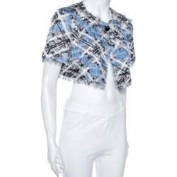 Pre Owned Class by Roberto Cavalli Blue Jacquard Buttoned Shrug M