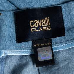 Pre Owned Class by Roberto Cavalli Blue Cotton Pleated Midi Skirt M