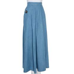 Pre Owned Class by Roberto Cavalli Blue Cotton Pleated Midi Skirt M