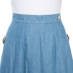 Pre Owned Class by Roberto Cavalli Blue Cotton Pleated Midi Skirt M