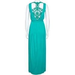 Pre Owned فستان كلاس باي روبرتو كافالي ماكسي حزام طية جيرسيه أخضر مقاس صغير