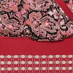 Pre Owned فستان كلاس باي روبرتو كافالي حرير وتريكو أحمر ملتف مقاس وسط (ميديوم)