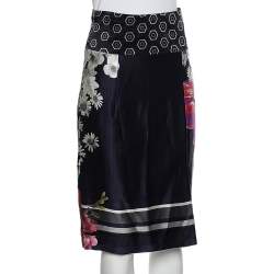Class by Roberto Cavalli Multicolor Printed Satin Pencil Skirt M