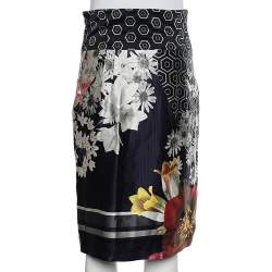 Class by Roberto Cavalli Multicolor Printed Satin Pencil Skirt M