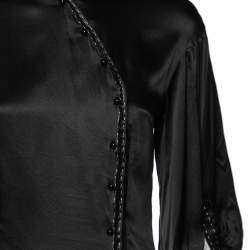 Class by Roberto Cavalli Black Silk Satin Button Front Top M