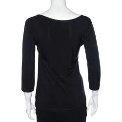 Pre Owned Class by Roberto Cavalli Black Jersey Gathered Detailed Top L