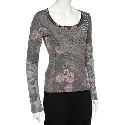 Pre Owned Class by Roberto Cavalli Multicolor Paisley Print Knit Scoop Neck Top M