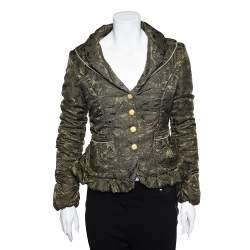Pre Owned Class by Roberto Cavalli Olive Green Jacquard Wool Quilted Jacket M