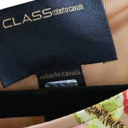 Pre Owned فستان كلاس باي روبرتو كافالي جيرسيه مطبوع مورد بيج مقاس كبير (لارج)