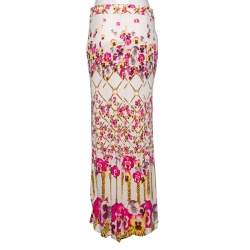 Pre Owned Class by Roberto Cavalli Cream Floral Printed Silk Slit Detailed Maxi Skirt M