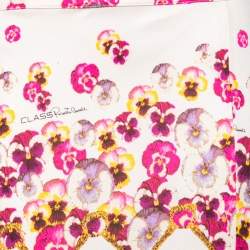 Pre Owned Class by Roberto Cavalli Cream Floral Printed Silk Slit Detailed Maxi Skirt M