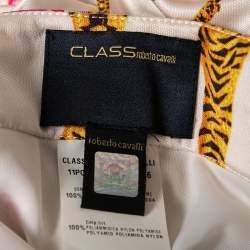 Pre Owned Class by Roberto Cavalli Cream Floral Printed Silk Slit Detailed Maxi Skirt M