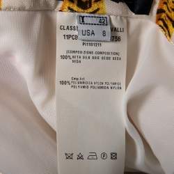 Pre Owned Class by Roberto Cavalli Cream Floral Printed Silk Slit Detailed Maxi Skirt M