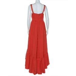 Pre Owned Cavalli Class Orange Textured Crepe Sleeveless Asymmetric Hem Maxi Dress M