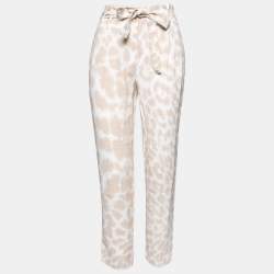 Class by Roberto Cavalli Beige Crepe Printed Belted Trousers S