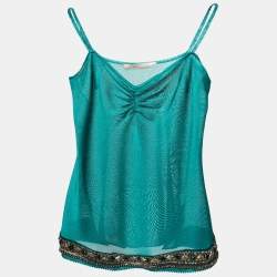 Class by Roberto Cavalli Teal Blue Knit Embellished Hem Camisole M