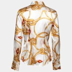 Class by Roberto Cavalli Cream Chain Print Silk Shirt M