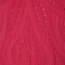Pre Owned Class by Roberto Cavalli Pink Perforated Knit Lurex Trim Midi Dress L