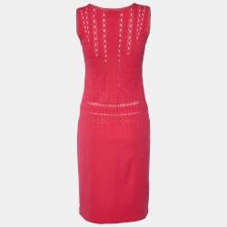 Pre Owned Class by Roberto Cavalli Pink Perforated Knit Lurex Trim Midi Dress L