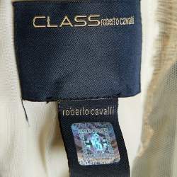 Pre Owned Class by Roberto Cavalli Gold Devore Fringe Detail Belted Sleeveless Dress L