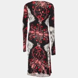 Pre Owned Class by Roberto Cavalli Black Floral Printed Draped Midi Dress L