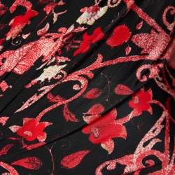 Pre Owned Class by Roberto Cavalli Black Floral Printed Draped Midi Dress L