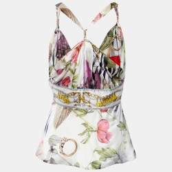 مملوكة مسبقًا Class by Roberto Cavalli Printed Silk  Satin Halter Neck Top M