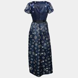 Pre Owned Cavalli Class Navy Blue Printed Maxi Dress M