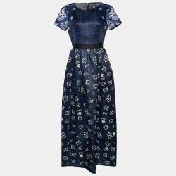 Pre Owned Cavalli Class Navy Blue Printed Maxi Dress M