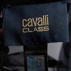 Pre Owned Cavalli Class Black Lace & Tulle Mock Neck Belted Maxi Dress XL