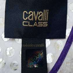 Cavalli Class Purple Seersucker Cotton & Lace Sleeveless Dress M