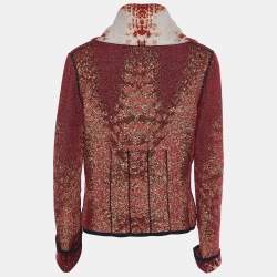 Pre Owned Class by Roberto Cavalli Red Animal Pattern Knit Button Front Jacket M