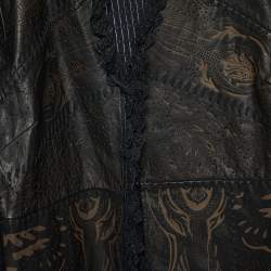 Class by Roberto Cavalli Brown Leather & Knit Ruffled Jacket L