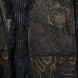 Class by Roberto Cavalli Brown Leather & Knit Ruffled Jacket L