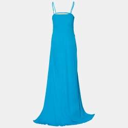 Pre Owned Class by Roberto Cavalli Blue Jersey Ruched Detail Maxi Dress XL