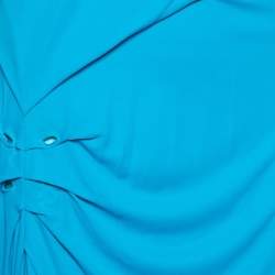 Pre Owned Class by Roberto Cavalli Blue Jersey Ruched Detail Maxi Dress XL