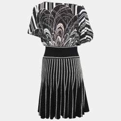 مملوكة مسبقًا Class by Roberto Cavalli Black Printed Satin & Knit Flared Short Dress S